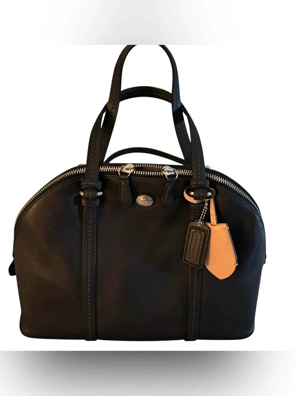Coach Peyton Cora Black Saffiano Leather Domed Satchel Crossbody